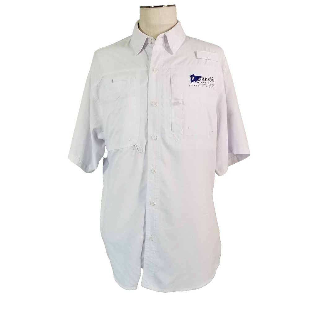 Reel Legends Fishing Shirt Men L White Saltwater II Short Sleeve Vented Pockets